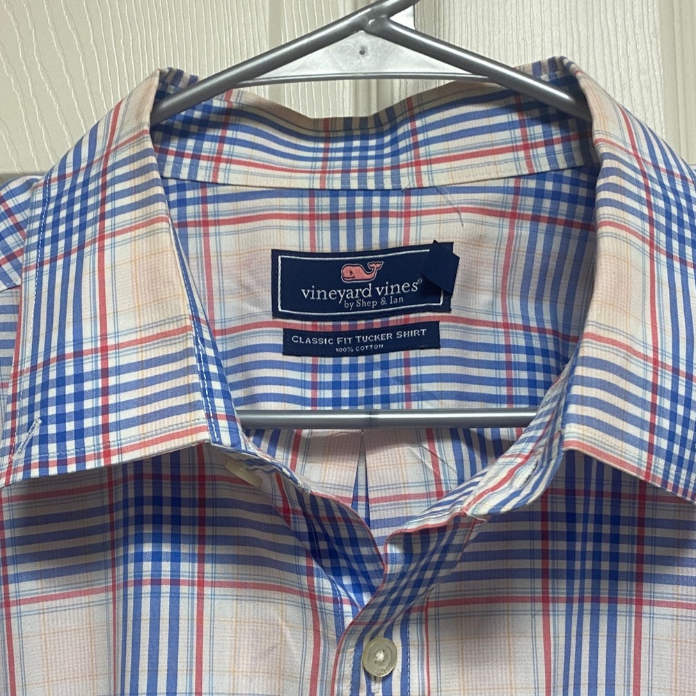 Vineyard Vines Men's Plaid Button Down Shirt - Blue, Red, and Cream